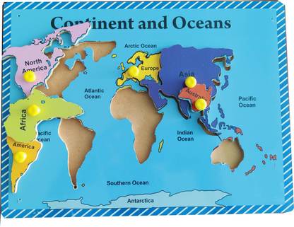 DawnRays Continent & Oceans World Map Wooden Puzzles Educational Toys for Kids Good Shape Learning Puzzles Pieces with KNOB Wall Size Wooden Jigsaw 3D ...