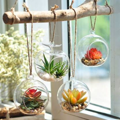 AG Apoorva Glass Hanging Terrarium Globe, Width 3", Height 3", DIY Air Succulent Planter, Clear Glass Vase Orb with Flat Bottom, Candle Holder for Windowsill Outdoor Garden Decor (3 Inch) Pack of 4 Glass Vase