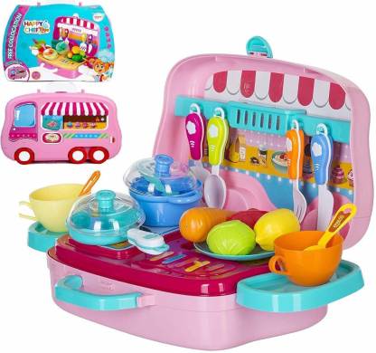 SHIVAY FASHION Mini Modern Kitchen Food Cooking Accessories Cook Suitcase with Kitchen Tool kit & Little Chef Kitchen Set for Kids - Role Play Fun Toys Gift for Boys Girls Age 3 Years and Up