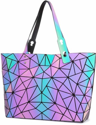 Geometric Luminous Purses and Handbags for Women Holographic Reflective Backpack 