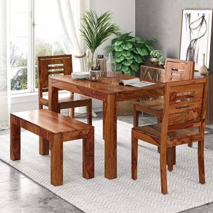 Worldwood Sheesham Wood Dining Table, Solid Wood Dining Table Set 4 Seater