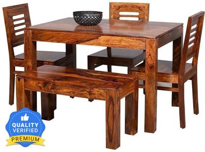 True Furniture Sheesham Wood 4 Seater, 4 Piece Dining Room Set With Bench