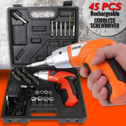 Cordless Electric Screwdriver Set Rechargeable 4.8V Drill Driver 45 Drill Bits 