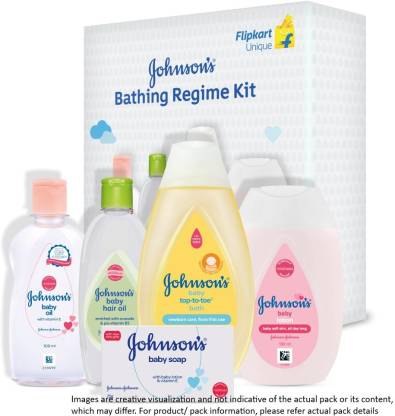 JOHNSON'S Bathing Regime Kit, Massage Oil (100ml)+ Hair Oil (100ml) + Baby  wash (200ml) + Baby Soap (75g) + Baby Lotion (100ml), for gentle care - |  Buy Baby Care Combo in India 