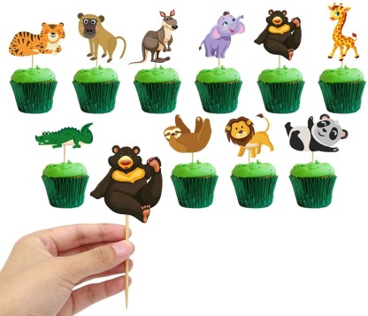 5 PZ Zoo Animali Decorazioni per Torta di Compleanno Cupcake Topper Festa Di Compleanno Cibo Decor 