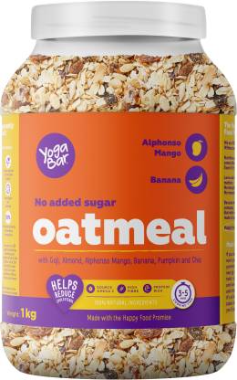 Yogabar No Added Sugar Oatmeal 1kg – with Alphonso Mango, Chia Seeds and Real Fruits & Berries – Gluten Free Oatmeal for Breakfast – Whole Oatmeal Cereal – with Rolled Oats