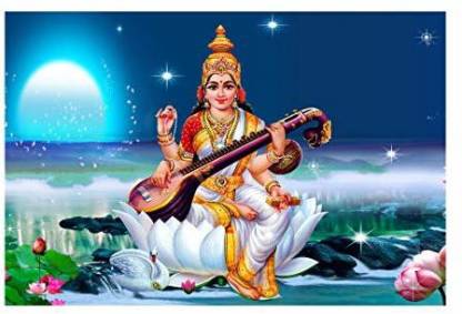 Dharvika Innovations Saraswati maa Sparkle Coated Self Adhesive Wallpaper  Without Frame Digital Reprint 24 inch x 36 inch Painting Digital Reprint 36  inch x 24 inch Painting Price in India - Buy