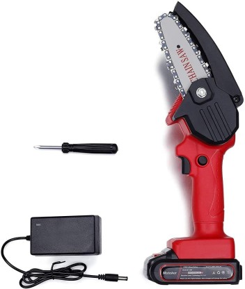 Mini Chainsaw Cordless 4 inch Battery Powered Chainsaw Electric Samll Chainsaw with 2 Battery Tree Branch & Garden 1 Chain One-Hand Pruning Shears Chainsaw for Tree Trimming Wood Cutting 