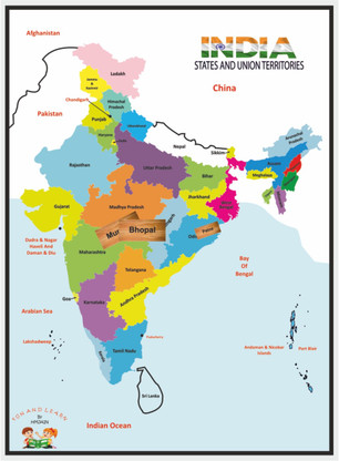 Indian Map with 28 capital cutout 
