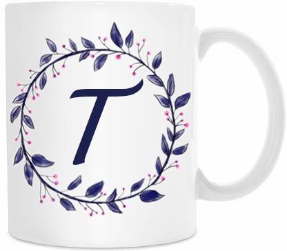 Adiann Alphabet T Letter Flower Floral Printed Ceramic Coffee Mug