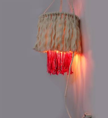 Vah Round Pink And White Macrema Wall Hanging With Light For Home Décor Night Lamp Table In India Night Lamp Table, Wall Mounted Table Lamp Indian