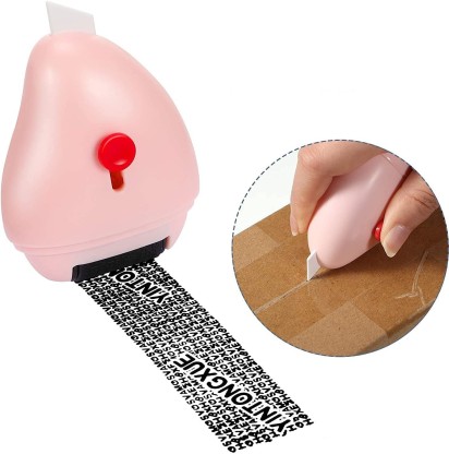 Qinday Identity Protection Roller Stamp 2 in 1 Wide Advanced Roller with Retractable Box Envelope Opener Art Knife Cute Refillable Inking Private Information Blackout Roller Coffee, One Size 