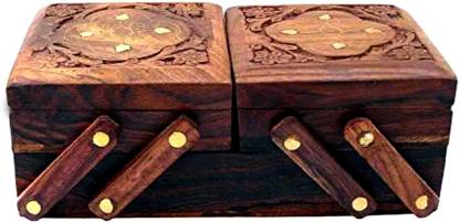 SEERAH STORE Beautiful Wooden Double Jewellery Box for Women | Jewellery Organizer Box Hand Carvings,Gift Items Jewellery Box, Multipurpose Storage Box Vanity Box