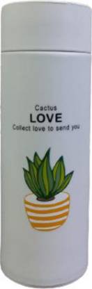 Bro.Sis Enterprises Galss water bottle cactus love printed with insulated wall (White) 400 ml Bottle
