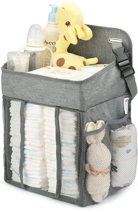 Diaper Stacker for Crib Baby Shower Gifts- Elephant White Hanging Diaper Caddy 17x9x9 inches Newborn Boy and Girl Diaper Holder for Changing Table Crib Diaper Organizer Playard or Wall 