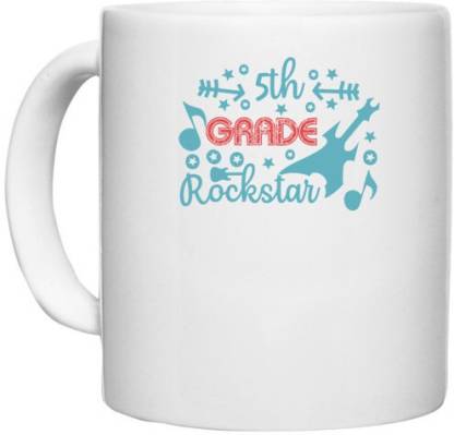 UDNAG White Ceramic Coffee / Tea 'Teacher Student | 5th grade rockstar' Perfect for Gifting [330ml] Ceramic Coffee Mug