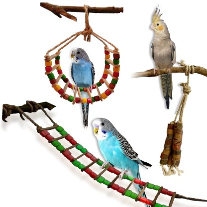 kidus Wood Parrot Ladder Swing Small Medium Bird Toy Cage Accessory 