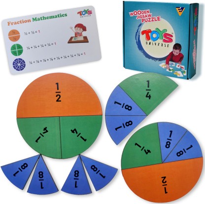 Educational Math Skills Kids Fraction Learning Study Blocks Toys Kit Playset 