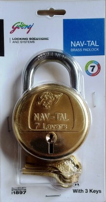 Godrej Nav-tal navtal keyed padlock brass mechanical 6 levers 3 keys free gift 