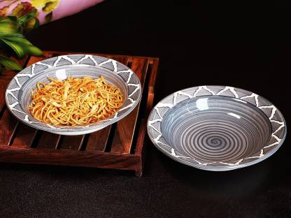 Jimkia Pasta Plate, Ceramic pasta Bowl/Plates, Grey And White Painted, For  Serving Snack, Food,Dry fruits And Side Dishes,Serving Bowl/Tray,Microwave  & Dishwasher Safe (Set Of 2) Half Plate Price in India - Buy