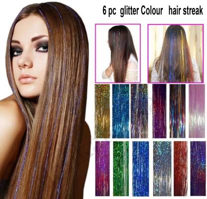 Ritzkart Set of 6 pc Sparkling Shiny Hair Tinsel shine Extensions Colored  Party Highlights Glitter Extensions Multi-Colors Hair Streak Hair Accessory  Set Price in India - Buy Ritzkart Set of 6 pc