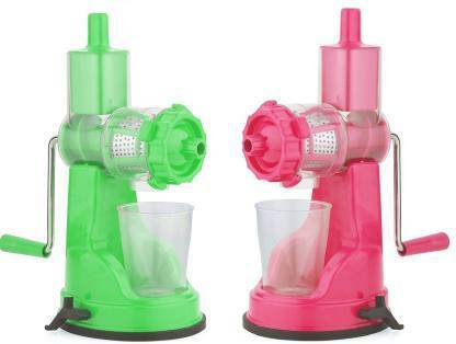 YAKEEN Plastic Hand Juicer COMBO PACK OF 2 JUICER 3 W Juicer (4 Jars, Pink And Green)