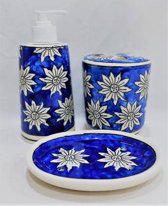 Blue Sunflower Design Handmade Ceramic, Blue Sunflower Bathroom Sets