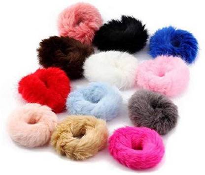 DRP Fur Rubber Bands Hair Bands Ponytail Holder Fluffy Faux Rope Furry  Scrunchy Elastic Soft fabric for Women or Girls Multi-color Pack of- 6  (Random Assorted Color) Rubber Band Price in India -