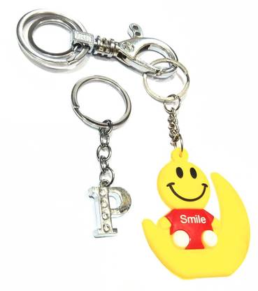 Royalhub Alphabet P Letter Smiley And Hook Key Ring Key Chain For Boys Girls Men Women Husband Wife Girlfriend Boyfriend Bike Car Office Birthday Set Of 3 Key Chain Price In India