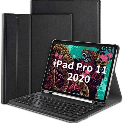 iPad Pro 11 Keyboard Case 2018 Detachable Wireless Keyboard PU Leather with Pencil Holder- iPad Pro 11 inch Case Keyboard Slim Anti-Scratch Support Apple Pencil Charging 7 Color Backlit 
