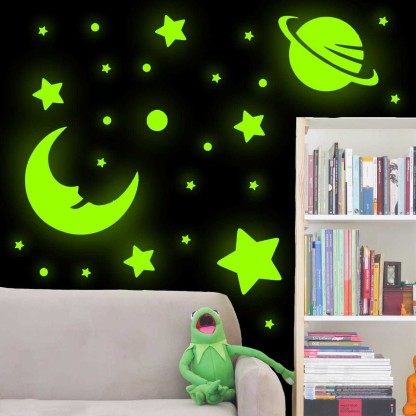 Kids Room Wall Stickers Glow in the Dark Decor Solar System Glowing Decals Wallpaper Decorations for Boys and Girls 