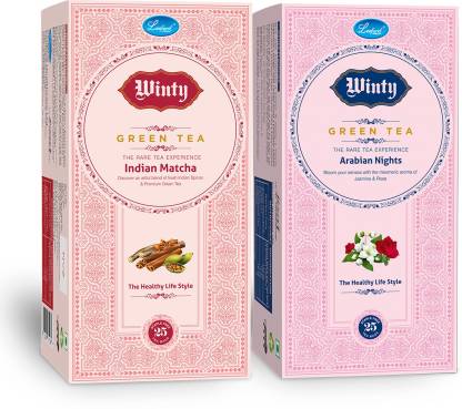 Winty Green Tea Indian Matcha with blend of Indian Spices & Arabian Nights with Mesmeric Aroma of Rose and Jasmine to Boost Immunity and for Weight Loss Combo pack (25 Bags Each) Green Tea Bags Box