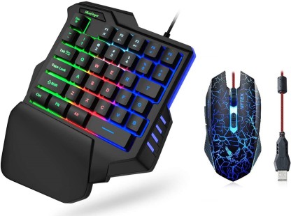 RGB One Handed Mechanical Gaming Keyboard and Mouse Combo,Colorful Backlit Professional Gaming Keyboard with Wrist Rest Support,USB Wired Single Hand Mechanical Keyboard and Mouse for Game