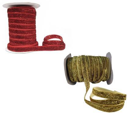 Utkarsh Pack of 2 (18 Mtr Roll and 1cm Width) Multi-Purpose Sparkling Red And Golden Glitter Ribbon Gota Laces Great for Wedding/party Decor, Gift Box Wrapping Embellishment,sewing Applications, Art and Craftworks,flower Arrangements, Seasonal and Holiday Décor Pack of 2 (18 Mtr Roll and 1cm Width) Multi-Purpose Sparkling Red And Golden Glitter Ribbon Gota Laces Great for Wedding/party Decor, Gift Box Wrapping Embellishment,sewing Applications, Art and Craftworks,flower Arrangements, Seasonal and Holiday Décor Lace Reel
