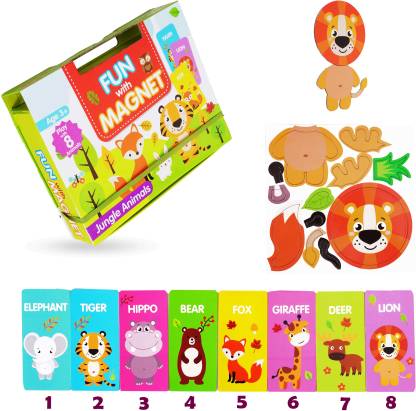 lefan Fun with Magnet Jungle Animals Puzzle (8 Flash Cards, 6 Magnet Sheets) 3+ year Creative Jigsaw Preschool & Playgroup Educational kids toys for age 3 to 5 year baby boys & girls , childs easy activity learning board game for kindergarten Childrens Children
