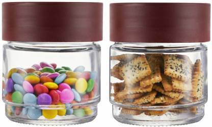 Cello Modustack Glassy Storage Jar, Stackable, Clear,Set of 2, 500ml Each, Maroon, Small