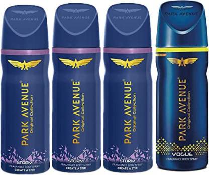 Voortdurende Aan het leren Universiteit PARK AVENUE 3 Strom and 1 Vogue Deodorant Combo for Men (Pack of 4)  Deodorant Spray - For Men (600 ml, Pack of 4) Deodorant Spray - For Men -  Price in