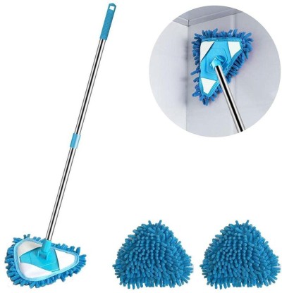 Blue - Mop+Replacement Cloth Retractable Triangle Mop Strong Water Absorption Easy to Clean 180 Degree Rotatable Adjustable Triangle Cleaning Mop Triangle Mini Mop Set 