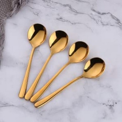5-pieces Soup Dinner Spoon 8-Inch Gradient Gold Metal Korean Spoon Stainless Steel Table Spoons by Buyer Star 