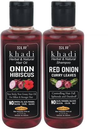 SLR Khadi Onion Hibiscus Hair Oil + Onion Curry Leaves Shampoo Herbal &  Natural Hair Oil - Price in India, Buy SLR Khadi Onion Hibiscus Hair Oil +  Onion Curry Leaves Shampoo