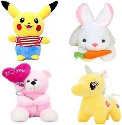 Touchy Very Special & Cute Combo of 4 Stuffed Toys Teddy Bear in Low Budget for kids / Gift , Unicorn , Balloon Teddy , Pikachu , Rabbit  - 25 cm