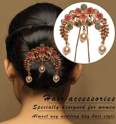 krelin Southern Aambada Juda/Pin Hair Brooch for Women Hair Jewelry Indian  Hair pin Hair Decoration, Hair Brooch with Hook Wedding Bridal Hair  Accessories for Girls and Women Aambada0006 Bun Clip Price in