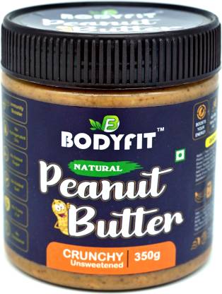 BodyFit 100% NATURAL PEANUT BUTTER CRUNCHY 350g | Unsweetened | Made with 100% Roasted Peanuts |30% Protein | No Added Salt | No Hydrogenated Oils No Added Sugar | 350 g