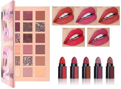 seyblush Beauty Makeup Kit For Girls Lipstick 5 In 1 Red Edition,18 Shades Nude Eyeshadow 90 g