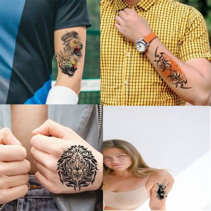 voorkoms Lion And Tiger With Crown,Tribal Tiger Eyes 3D,Angry Tiger,  Waterproof body Temporary Tattoo men&women for all boys girls pack of 4 -  Price in India, Buy voorkoms Lion And Tiger With