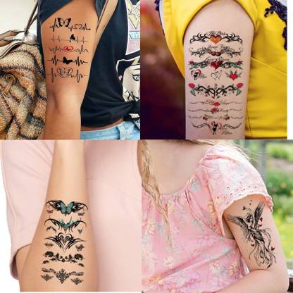 voorkoms Butterfly Heart Beat Tattoo, Heart with Rose Vine Wings Design,  Tribal Butterfly with Wings Design,