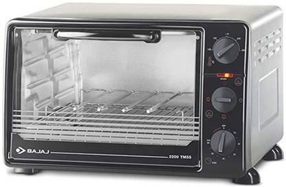 Bajaj 2200 TMSS Oven Toaster Griller (OTG) with Motorised Rotisserie and Stainless Steel Body, Black & Silver, 22 Liter