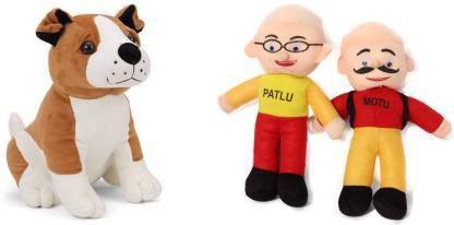 KPN Combo of very Stylish Plush and Adorable Motu Patlu And Bull Dog Combo  Of 2 For Kids, Gift & Decoration (Teddy Bear) - 30 cm - 30 cm - Combo of
