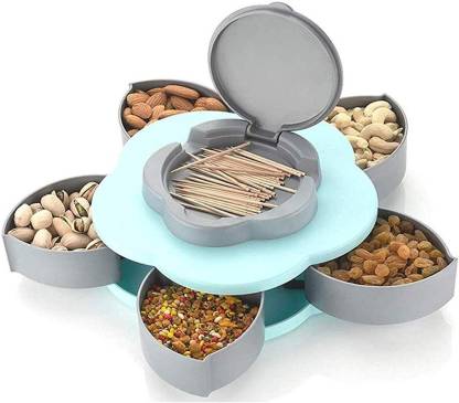 BHISHMA Compartments Flower Candy Box Serving Rotating Tray Dry Fruit, Candy, Chocolate, Snacks Storage Box,Dry-Fruit Serving Bowl Tray for Kitchen with Mobile Stand for Office Desk 1 Piece Spice Set (Plastic) 1 Piece Spice Set