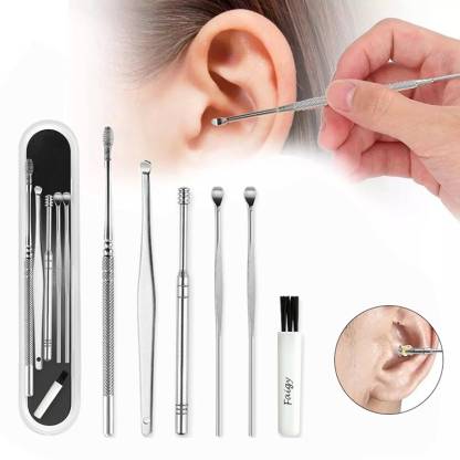 Faigy Ear Wax Removal Kit,6 Pcs Ear Pick Earwax Remover Tool Professional Ear Spoon Set Reusable Ear Cleaners,Medical Grade Stainless Steel Ear Curette Earpicks Wax Remover with Cleaning Brush & Storage Box